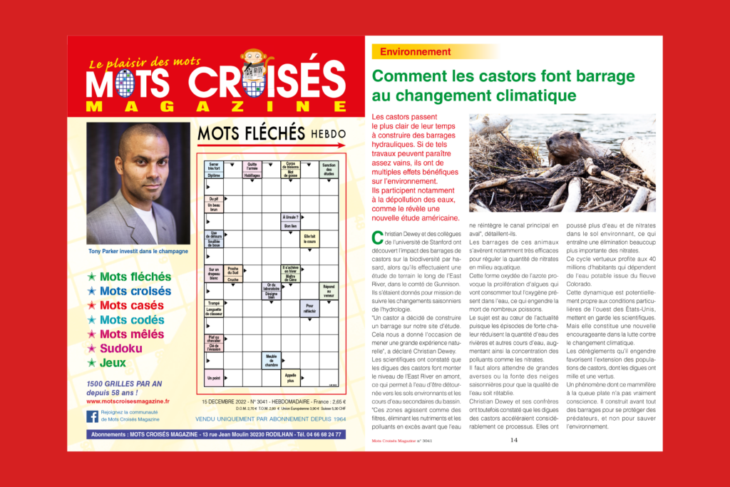 La couverture de Mots Croisés Magazine et ses articles sur des thèmes variés comme l'environnement