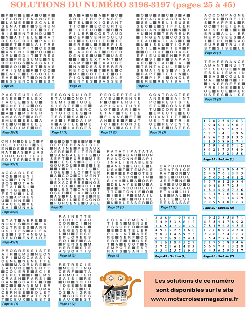 Découvrez les solutions de votre Mots Croisés Magazine 3196-3197