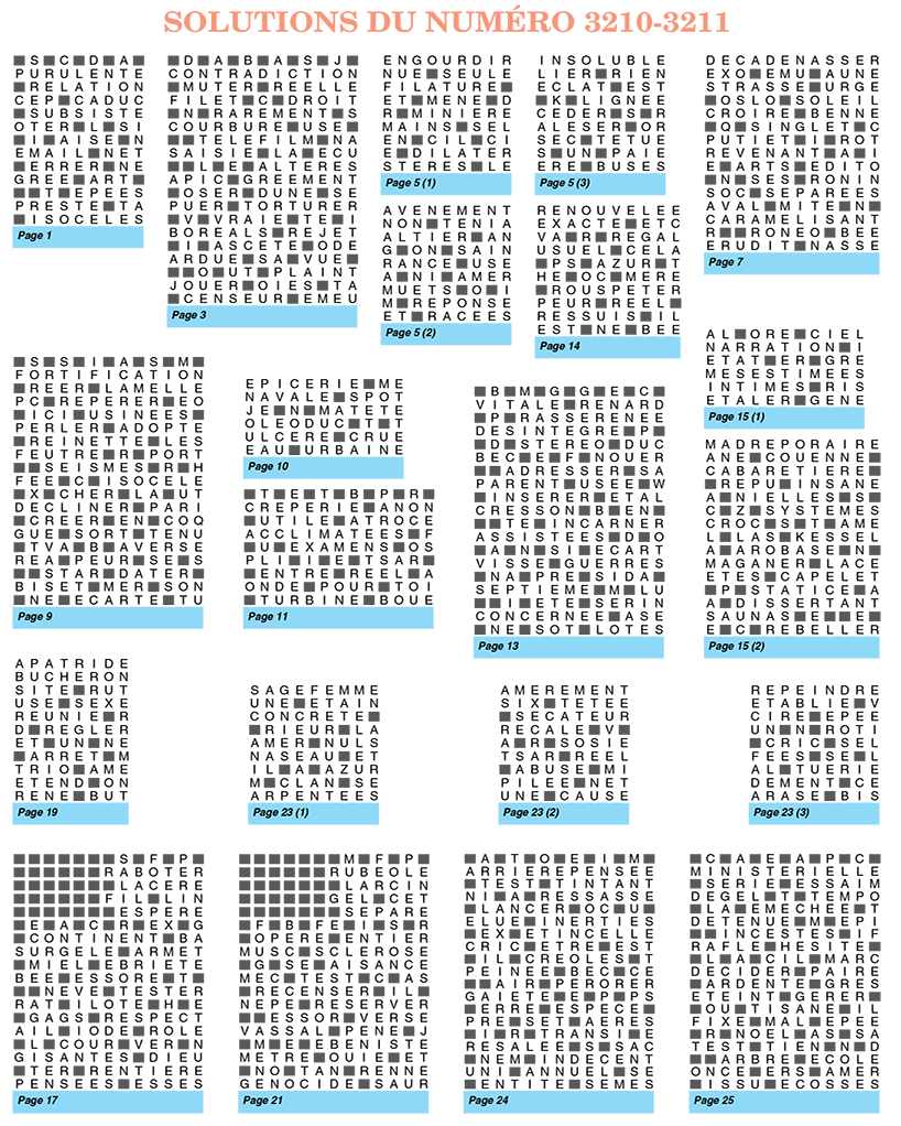 Découvrez les solutions de votre Mots Croisés Magazine 3210-3211